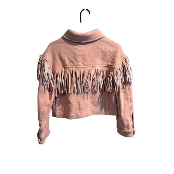 SOMETHING NAVY Pink Cropped Fringed Jacket XXS Made in‎ Italy Wool Blend - Picture 2 of 4